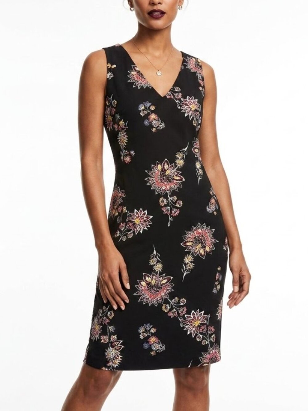 Old Navy Whimsigoth Floral V-Neck Keyhole Shift Dress L Black Red